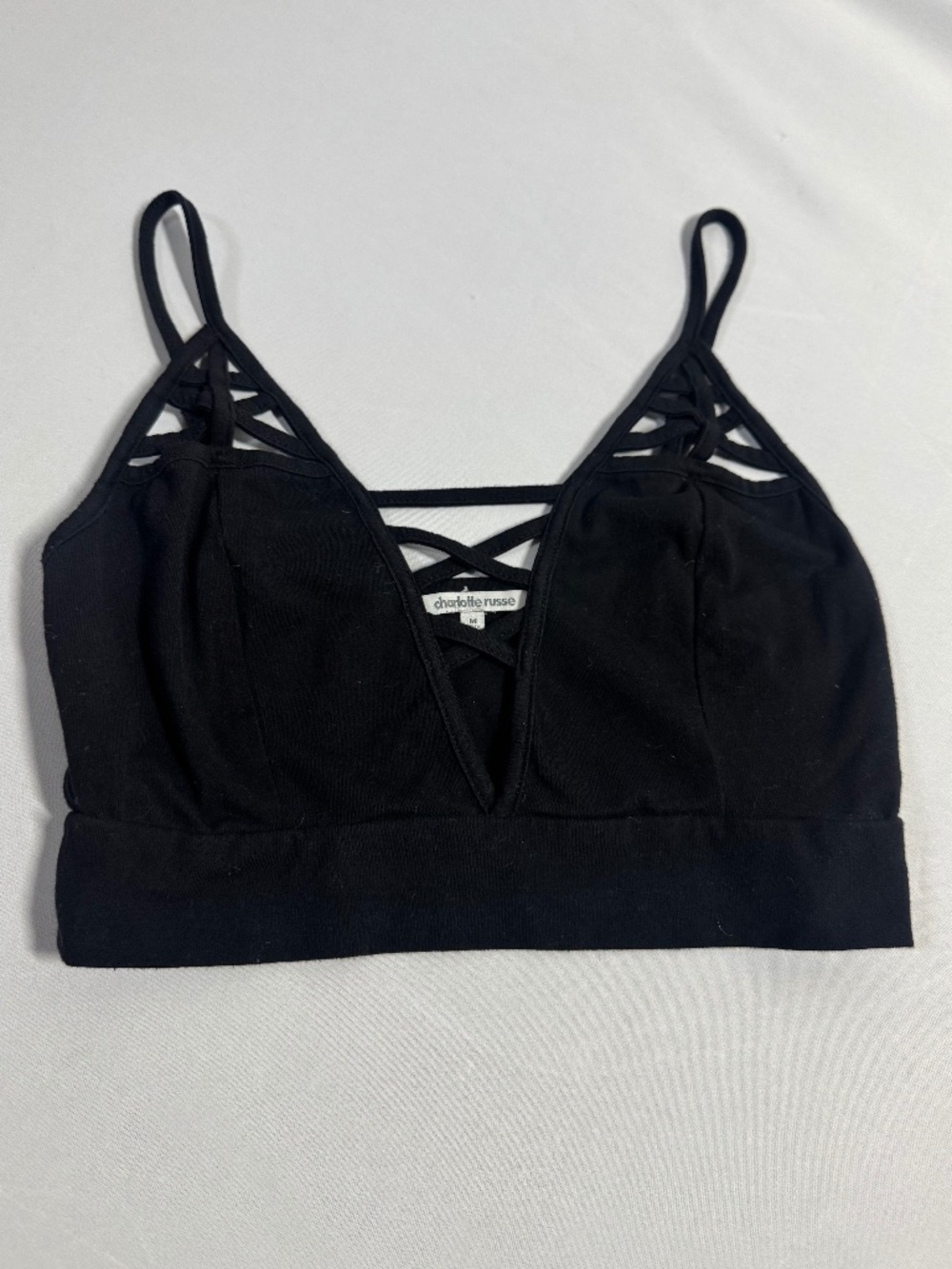Charlotte Russe Y2K Festival Strappy Black Crop Top Size M